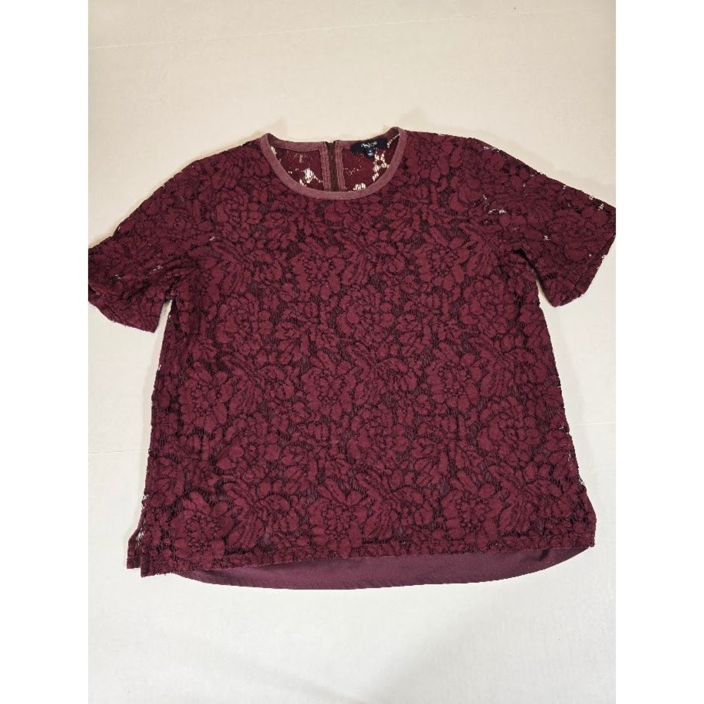Madewell Women's Burgundy Lace Short Sleeve‎ Top Medium Blouse